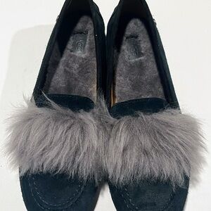UGG Women's Black Moccasins with Gray Fur